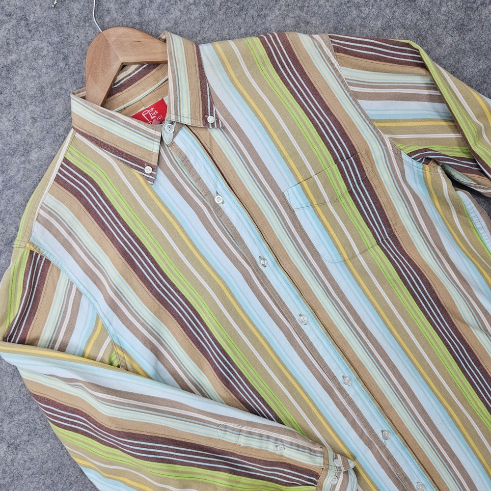 Pot Luck Studios Button Down Men's Large Multicolor Striped Shirt Cotton Vintage